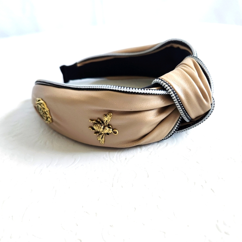 Nwot Elegant Gold Bee Faux leather Headband Glam